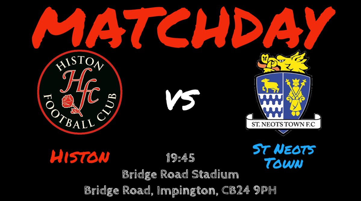 MATCHDAY: 
Come on down to CB24 tonight and get behind the young stutes in our first home <a href="/ThurlowNunnL/">TNL</a> match! We welcome <a href="/SNTFC18/">St Neots Town FC U18s</a> formally of the West Division. 
The BURGER BAR 🍔 and upstairs bar will be open from 18:30pm, £3 entry P/P. #UTS <a href="/HistonFC/">Histon Football Club</a> 🔴⚫️