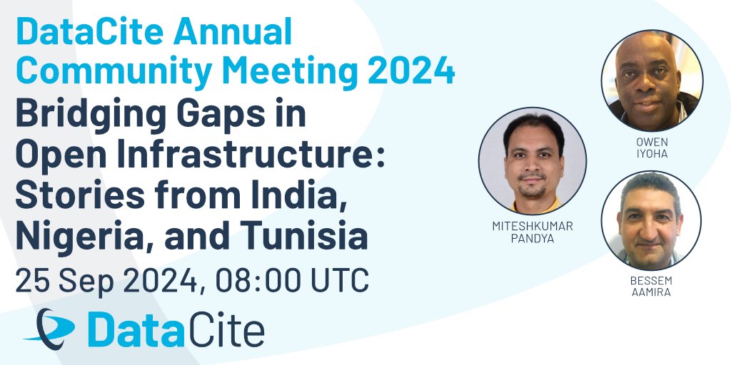 DataCite's tweet image. Join us for the DataCite Community Meeting session &quot;Bridging Gaps in Open Infrastructure: Stories from India, Nigeria &amp;amp; Tunisia&quot; to learn how DataCite&apos;s Global Access Fund is transforming research sharing worldwide.

Sign up &amp;amp; Share 👇
datacite.org/event/bridging…

#DataCite2024