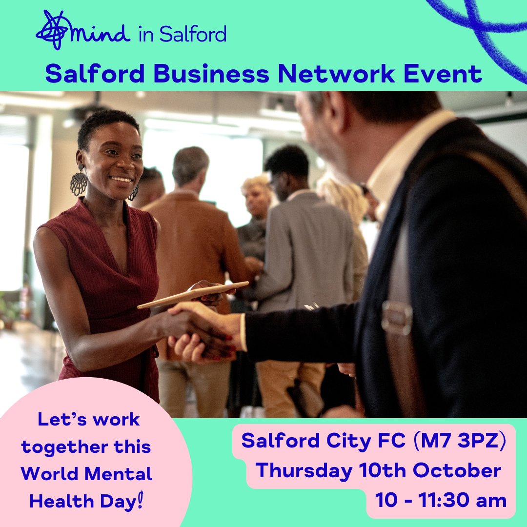 We are delighted to be hosting our first Salford Business Networking event at <a href="/SalfordCityFC/">Salford City FC</a> 
Full details:
-Thursday 10th October
-10–11:30 am
-Peninsula Stadium, M7 3PZ
The theme for this year’s WMHD is workplace wellbeing &amp; we wanted to do something special. Sign up via bio.