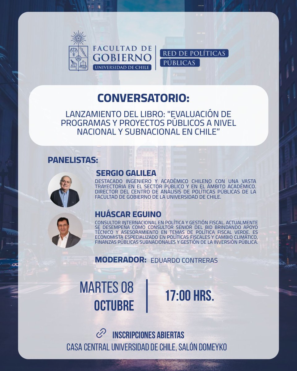 🗣Compartimos con ustedes los nombres de algun@s de los expositor@s que se presentarán el 8 de octubre en el II Seminario Internacional de la Red de Políticas Públicas de la Facultad de de Gobierno de la Universidad de Chile.

+INFO:
💻uchile.cl/ap218792