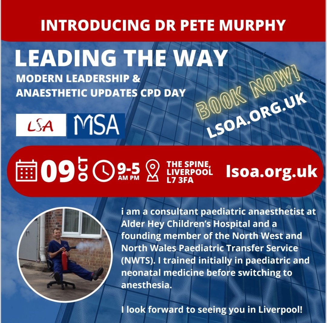 Book your ticket now to hear Dr Pete Murphy give us an update in paediatric transfer medicine at your upcoming event on 9th October. Get your ticket via lsoa.org.uk