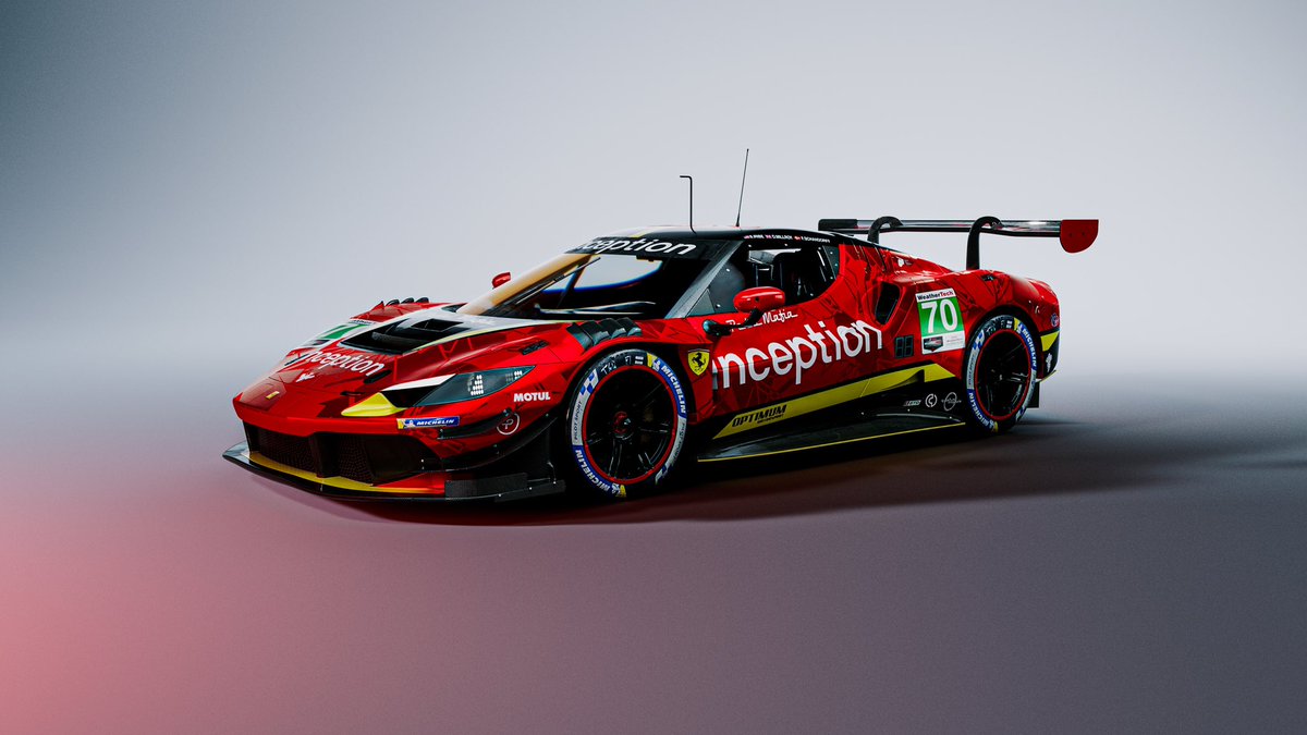 OptimumMSport's tweet photo. Inception Racing’s Ferrari 296 GT3 to debut at @IMSA’s penultimate round of the 2024 season next week at @IMS! 

Come and get a closer look at our new livery at the Street Fest in Downtown Speedway on Thursday 19th  

#InceptionRacing | #FerrariRaces | #BattleOnTheBricks https://t.co/lYzao5TPPq