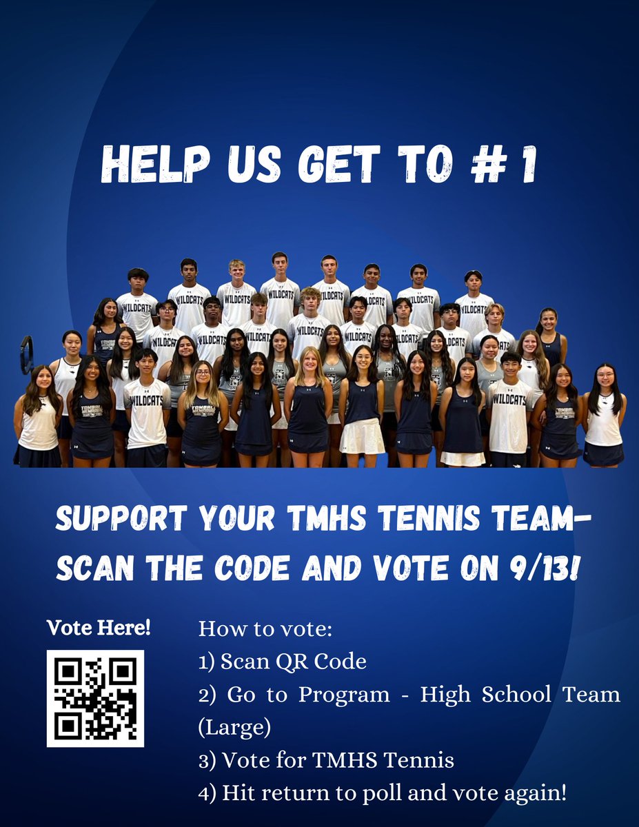 tmhstennis's tweet image. We've been nominated for USTA's Best of Texas Tennis competition- but we'll need YOUR help if we want to snag the top spot!

So mark your calendars - voting begins tomorrow 9/13. 

Please share, vote, and cheer us on!

#everyvotecounts
#TMHS #wildcats
@TISDTMHS @TISD_athletics