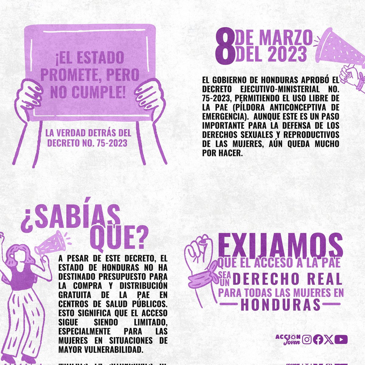 📣¡El Estado promete, pero no cumple! 
Exijamos que el acceso a la PAE sea un derecho real para todas las mujeres en Honduras.

📃No podemos permitir que las promesas se queden en papel.
¡Es hora de actuar!

#DerechosSexuales 
 #paeenhonduras