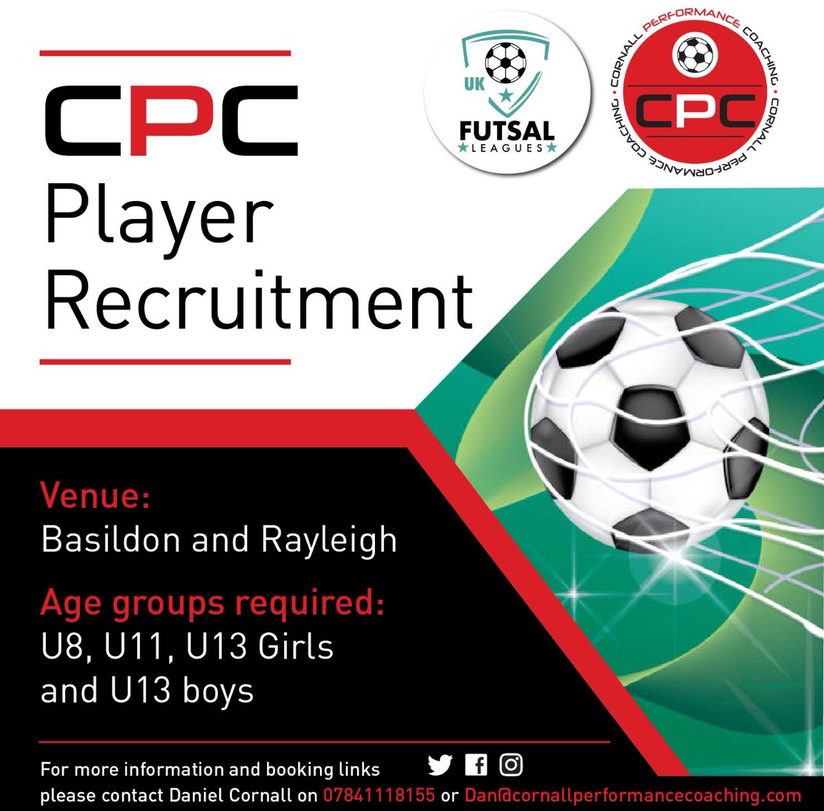 CPCoaching's tweet image. We are looking for a couple extra players for our squads to represent us in the @Ukfutsalleagues on a Saturday afternoon. 

Ideally the age groups below and a GK or two 😅😅.

Please get in touch if you would like to know more information.