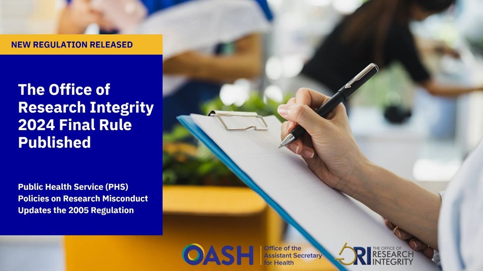 Exciting news! We’ve released the 2024 Final Rule. The regulations emphasize the importance of #ResearchIntegrity, streamline the research misconduct process, and preserve research funds to advance health. Learn more: tinyurl.com/2wwj5ths