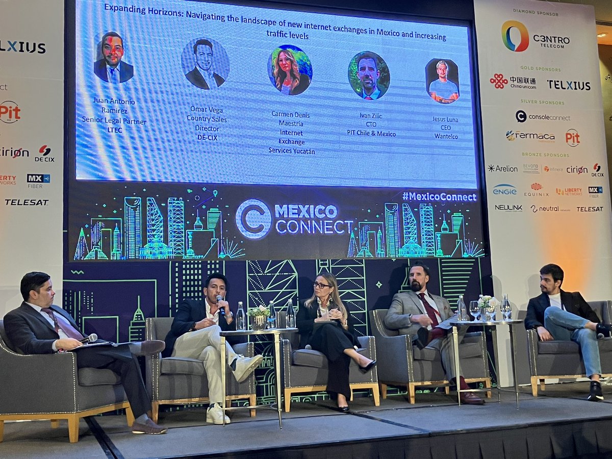 Great panel discussion during #MexicoConnect2024  yesterday with Omar Vega of #DECIX on the importance of independent IXs and the growth of connectivity across #Mexico
Thanks to all who visited our booth and looking forward to working together in the future.