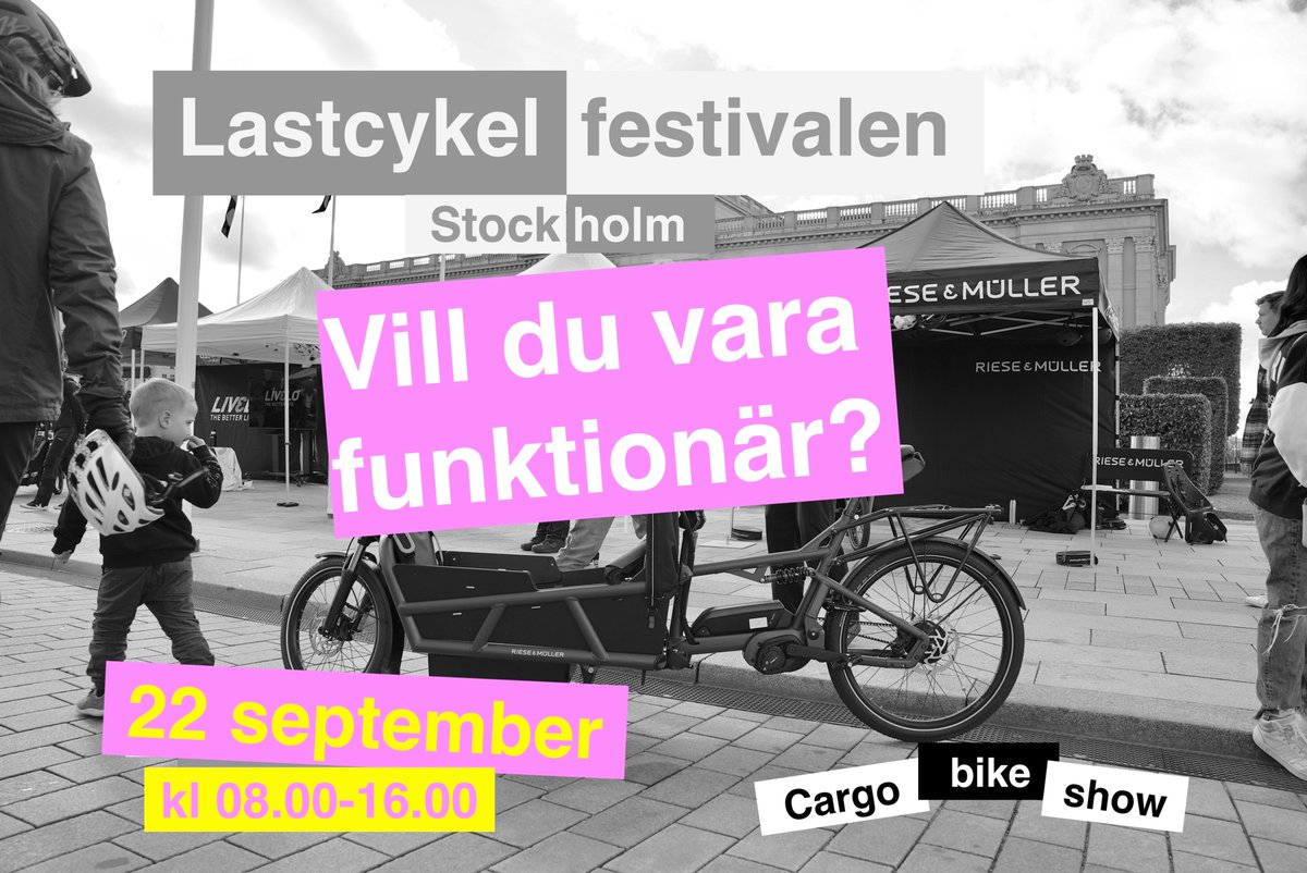 Vi behöver funktionärer till Lastcykelfestivalen söndag 22/9. Läs mer här cyklamedlastcykel.se/info-funktiona…