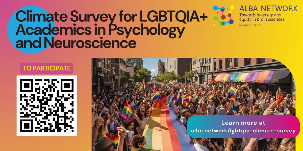 The ALBA Gender &amp; Sexual Diversity working group is running a global survey to understand the experiences of #LGBTQIA+ individuals in #neuroscience (including #psychology &amp; #psychiatry). It takes just 10-20 min, plus a chance to win a gift card! 🧠🏳️‍🌈🎉

👉 tinyurl.com/LGBTNeuro