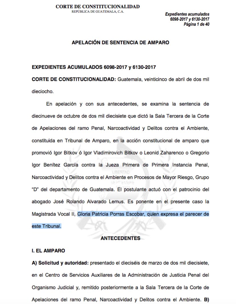AbogadoRolandoA's tweet photo. La @CC_Guatemala, Ponente Gloria Porras (año 2018), y ahora, la CC presidida por Magistrado Nester Vásquez (año 2024), en forma congruente, resuelven que la familia #Bitkov se encuentra #exenta de responsabilidad penal. Ambas Cortes aplican la #ConvenciónDePalermo https://t.co/fnzByHcmCM