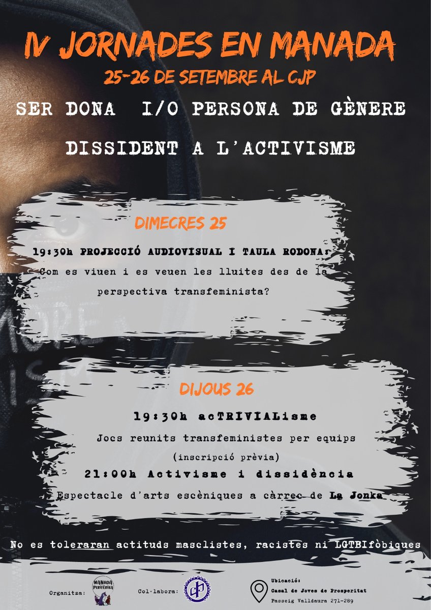 manadaperiferik's tweet image. Tornen les jornades de Manada!! 🐺💜
el 25 i 26 d'aquest mes, us esperem al @cjprospe per parlar sobre activisme!

Dimecres tindrem una projecció audiovisual i una taula rodona on  diferents activistis ens parlaran de la seva experiència, i de com es viuen les lluites⬇️⬇️