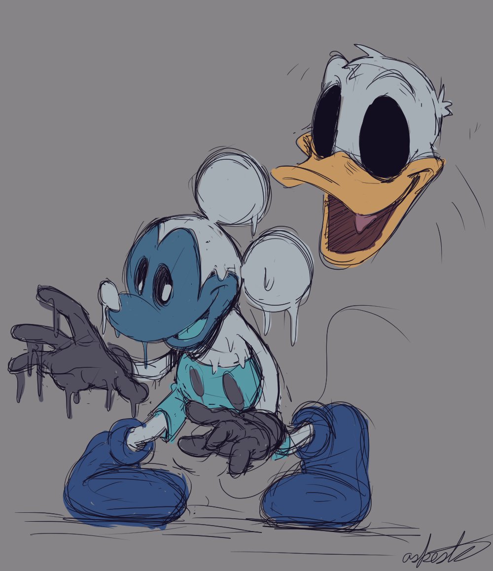 aspestose's tweet image. photonegative mickey and donald head