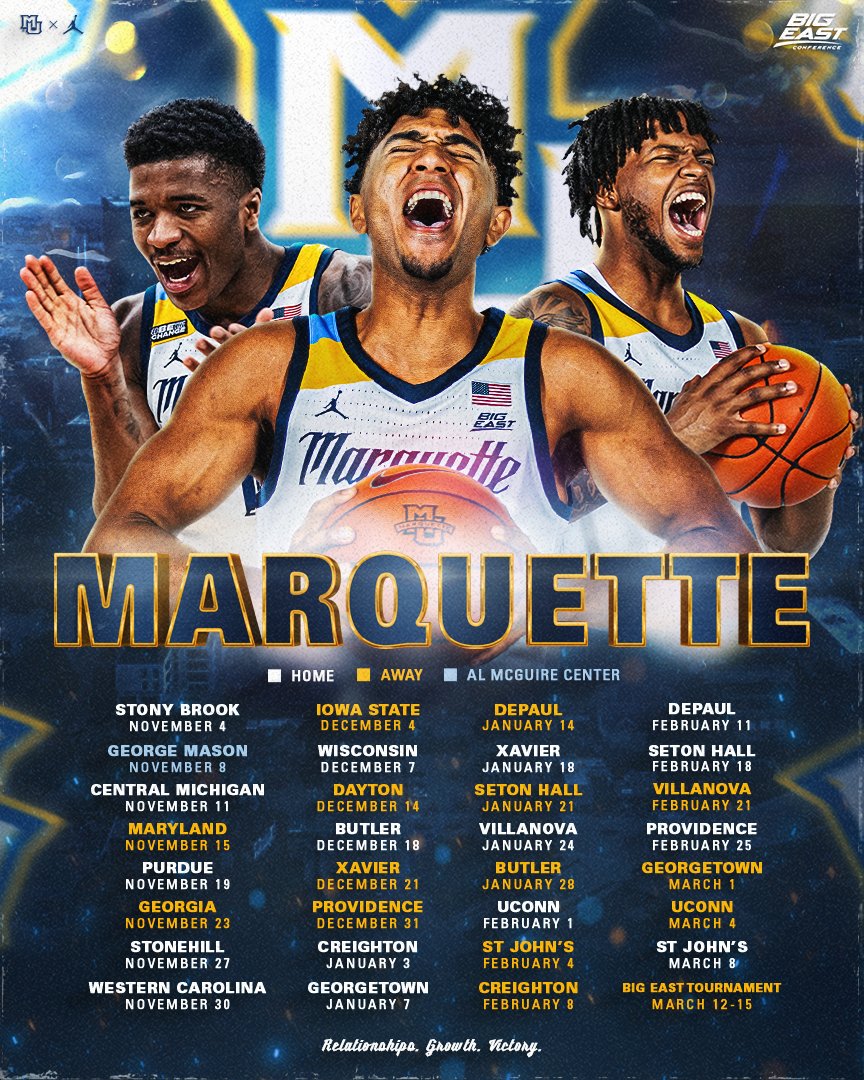 Mark your calendars, the 2024-25 schedule is finally here!

The only way to guarantee a seat is with season tickets. Get yours now!
🎟️: bit.ly/47ek74G

#MUBB | #WeAreMarquette