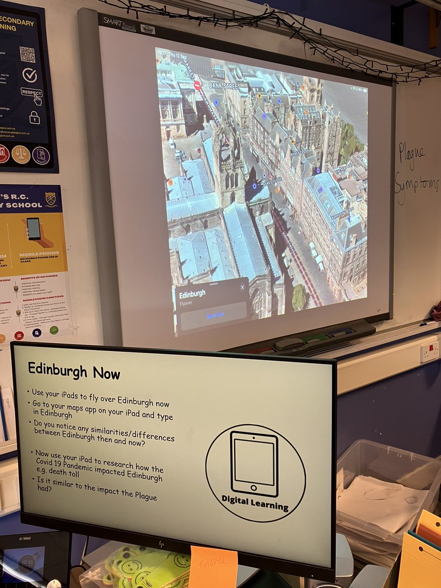 S2 <a href="/StAndrewsRCSec/">St Andrew's Secondary School</a> were creating grafitti boards about Edinburgh and using their iPads to compare Edinburgh in 1645 to now. Lots of visible thinking and digital skills today, well done! <a href="/GlasgowPedagogy/">The Glasgow Pedagogy Team</a> Connecting The Learning ideas here too.