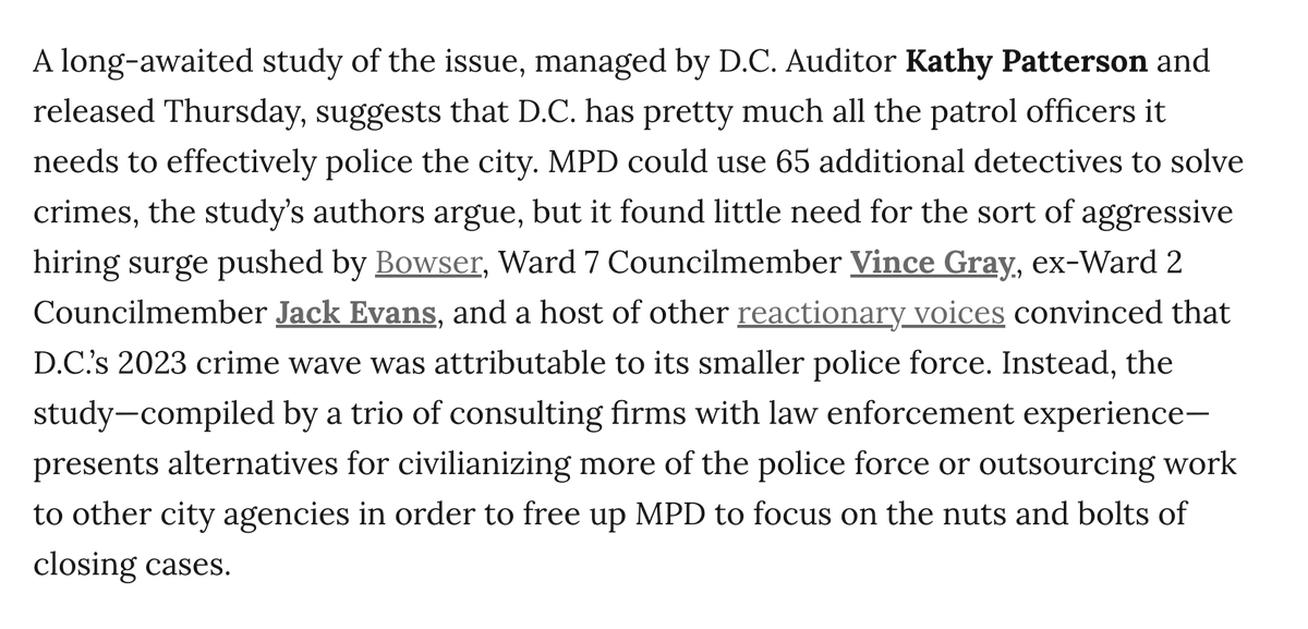 AlexKomaDC's tweet photo. New: Mayor Bowser and other politicians have spent years insisting DC needs more cops. But an eagerly awaited study of MPD staffing by @ODCA_DC says (surprise, surprise) there's no evidence to support that.

They suggested alternatives. Will anyone listen?
https://t.co/6clUAxymct https://t.co/CiLI5oC6vr
