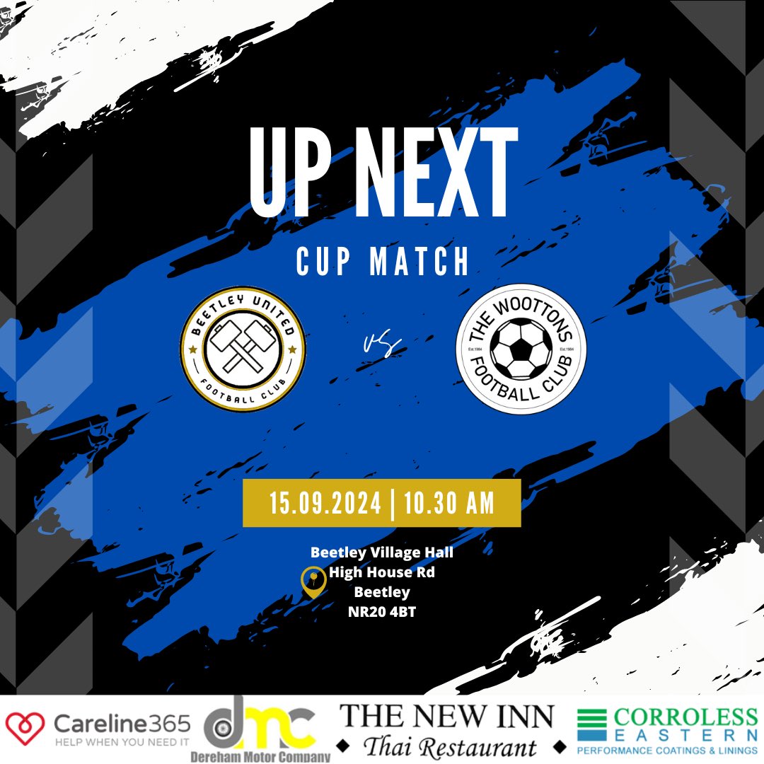 🚨UP NEXT🚨
Back down at High House Road this weekend with a bit of cup action against <a href="/thewoottonsfc/">The Woottons FC</a>
Lads looking to improve their performance from last weekend with a better performance this weekend
Up the Mallets⚒️
<a href="/Corroless_East/">Corroless Eastern</a> 
<a href="/Careline365/">Careline365</a> 
<a href="/TheNewInn/">New Inn</a>
@DerehamMotorCompany