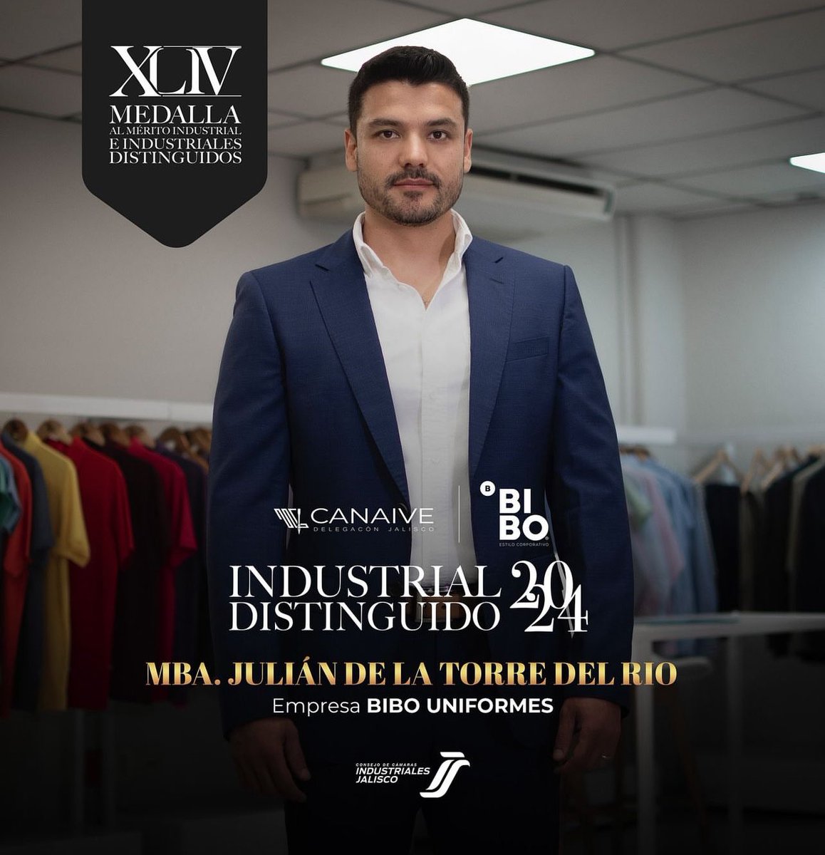 Cámara de la Industria del Vestido de Jalisco (@canaive_jal) on Twitter photo En la XLIV Edición de la entrega de la Medalla al Mérito Industrial, el Industrial Distinguido de la <a href="/canaive/">Cámara Nacional de la Industria del Vestido</a>.jalisco es el MBA. Julián de la Torre del Rio, de la empresa @bibouniformes quien en este 2024, se ha convertido en un referente de esfuerzo, liderazgo de su sector. En la XLIV Edición de la entrega de la Medalla al Mérito Industrial, el Industrial Distinguido de la <a href="/canaive/">Cámara Nacional de la Industria del Vestido</a>.jalisco es el MBA. Julián de la Torre del Rio, de la empresa @bibouniformes quien en este 2024, se ha convertido en un referente de esfuerzo, liderazgo de su sector.