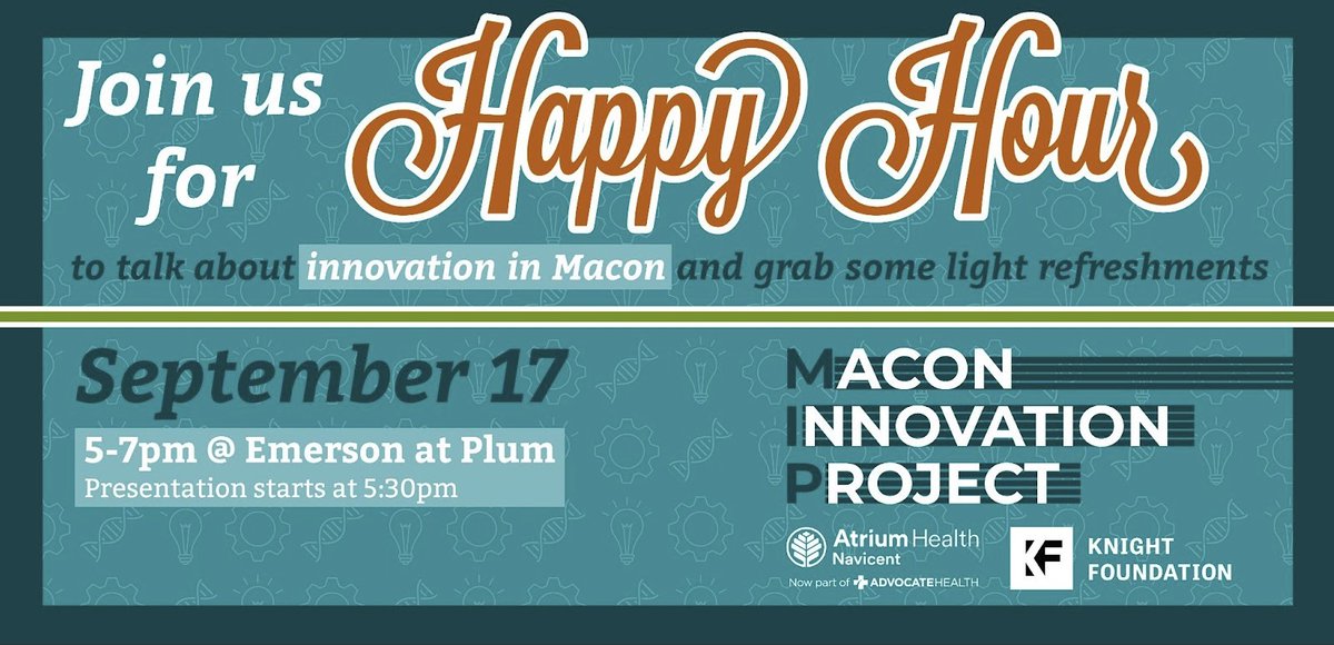 🍷 Join us for happy hour at Emerson at Plum to explore the development of a health-focused innovation district in the heart of #DowntownMacon. We invite you to come learn more about the project and share your thoughts! 💭 Register here: eventbrite.com/e/macon-innova…