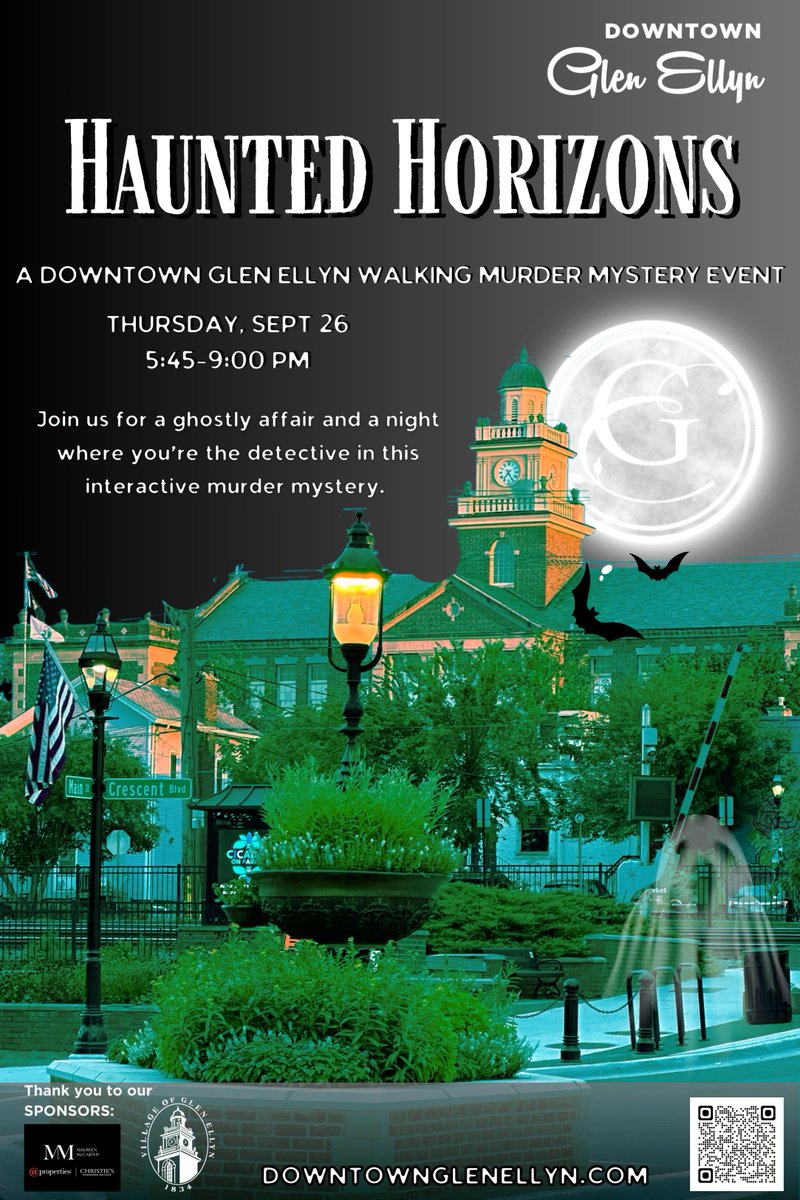 A Downtown Murder Mystery Event

Join us for a ghostly affair and a night where you're the detective in this interactive murder mystery.
Explore shops, each hiding potential clues. Interview suspects, gather evidence, before the killer strikes again!

downtownglenellyn.com