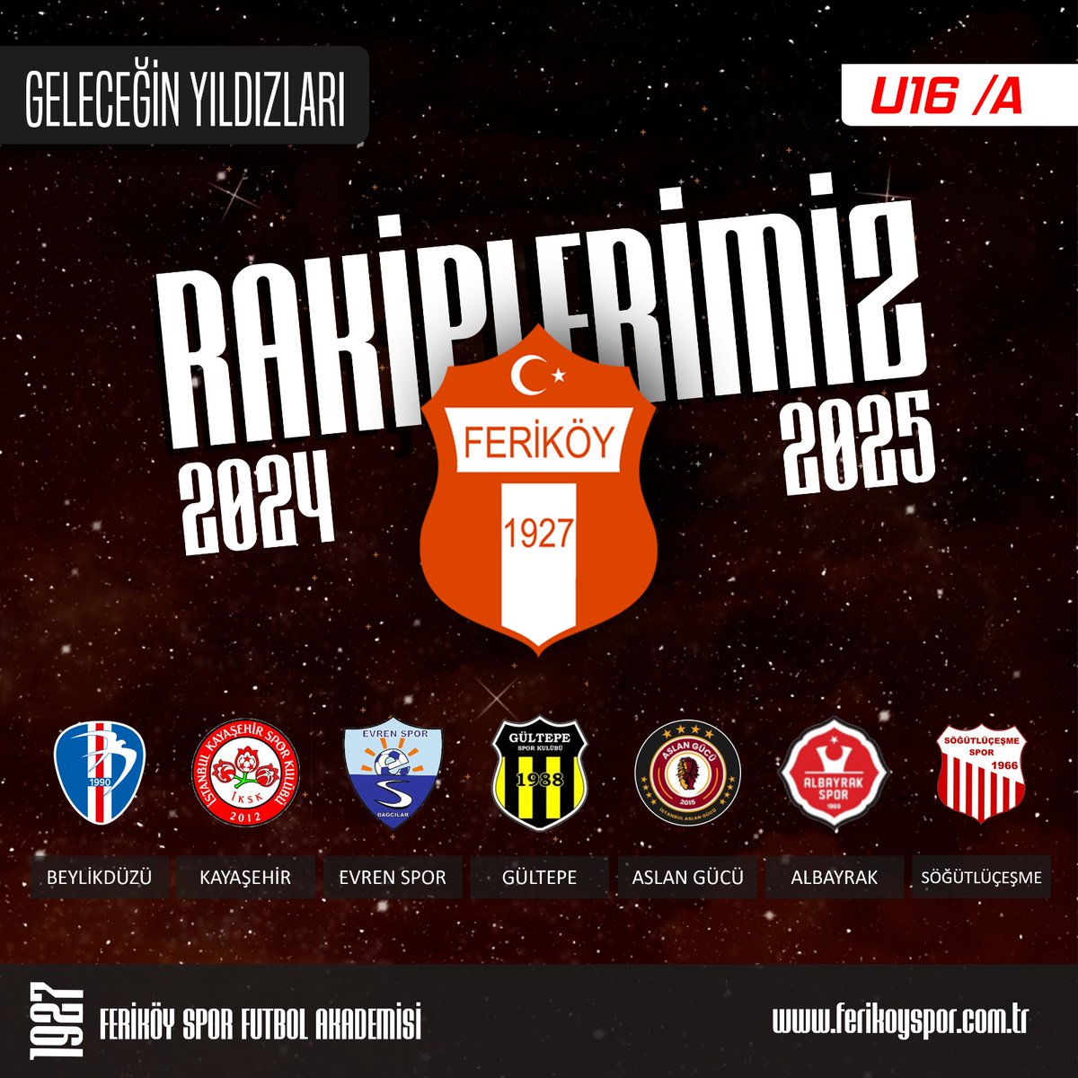 U16 Takimimizin yer aldigi 6.gruptaki rakipleri belli oldugu, gelecegin yildizi oyuncularimiza basarilar dileriz.

#ferikoyspor #feriköyspor #ferikoyfutbolakademisi