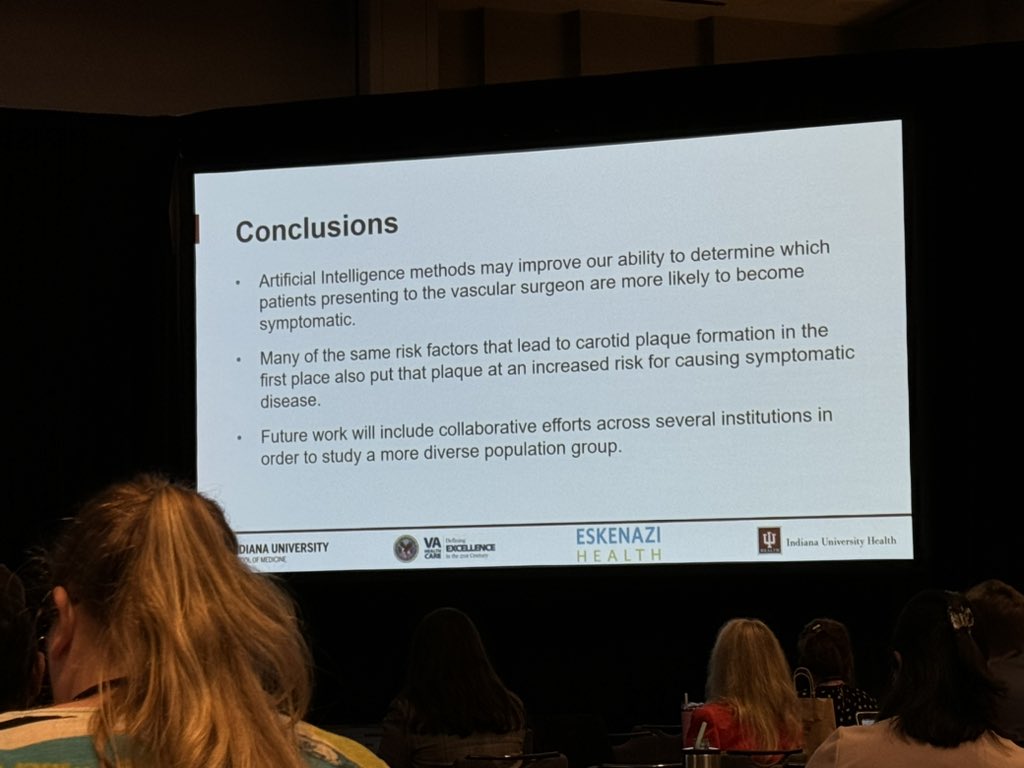 Midwestern Vascular Surgical Society (@mwvssociety) on Twitter photo The future of vascular surgery? Fascinating talk by <a href="/VascularMack/">Mackenzie Madison, MD</a> from <a href="/iu_vascular/">Division of Vascular Surgery at IUSM</a> looking at use of #AI for decision making in carotid management. #MVSS24 The future of vascular surgery? Fascinating talk by <a href="/VascularMack/">Mackenzie Madison, MD</a> from <a href="/iu_vascular/">Division of Vascular Surgery at IUSM</a> looking at use of #AI for decision making in carotid management. #MVSS24