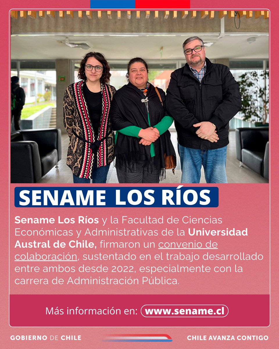 📍Región de Los Ríos:

✍Convenio de colaboración entre <a href="/SenameLosRios/">Sename Los Ríos</a> y Facea de la Universidad Austral <a href="/UAustraldeChile/">Universidad Austral de Chile</a> 

🌐Conoce más de esta instancia: sename.cl/web/index.php/…