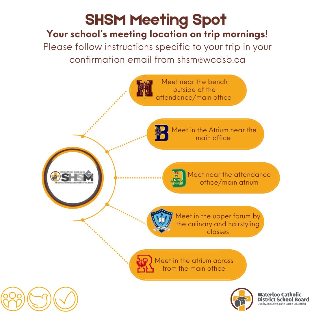 SHSM Waterloo Catholic (@shsm_wcdsb) on Twitter photo Hello SHSM students,
Please remember your meeting spot for upcoming field trips. Looking forward to seeing you there! 🚌 #SHSMFieldTrip
highskills.ca
shsm@wcdsbs.ca Hello SHSM students,
Please remember your meeting spot for upcoming field trips. Looking forward to seeing you there! 🚌 #SHSMFieldTrip
highskills.ca
shsm@wcdsbs.ca