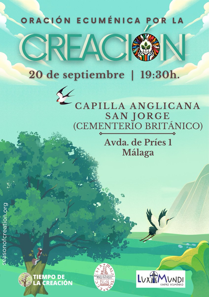 Estáis invitados a esta celebración
📆 20 de septiembre
🕢 19:30h
📍Avda. de Príes 1 (Cementerio británico)
#oracionporlacreacion
#seasonofcreation
