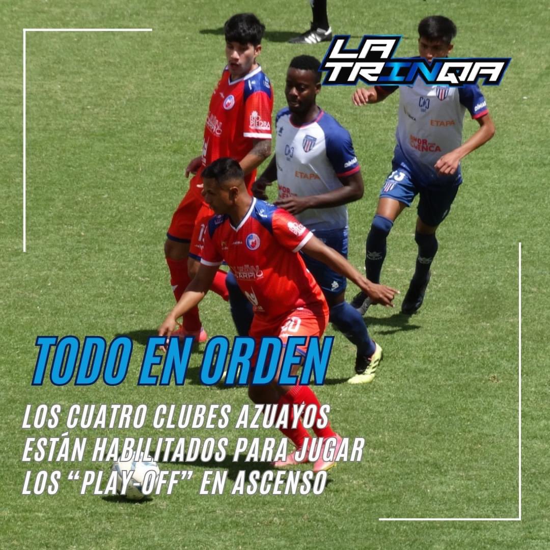 #ASCENSO I 

Los equipos de <a href="/CuencaJrs/">Cuenca Juniors</a>, <a href="/AvicedFC/">AVICED FC</a> #BaldorBermeoCabrera y #EstrellaRoja tienen toda la documentación en regla y están habilitados para disputar la fase de "play-offs" del Campeonato Nacional de Segunda Categoría que organiza la FEF. 

De acuerdo con la Asociación
