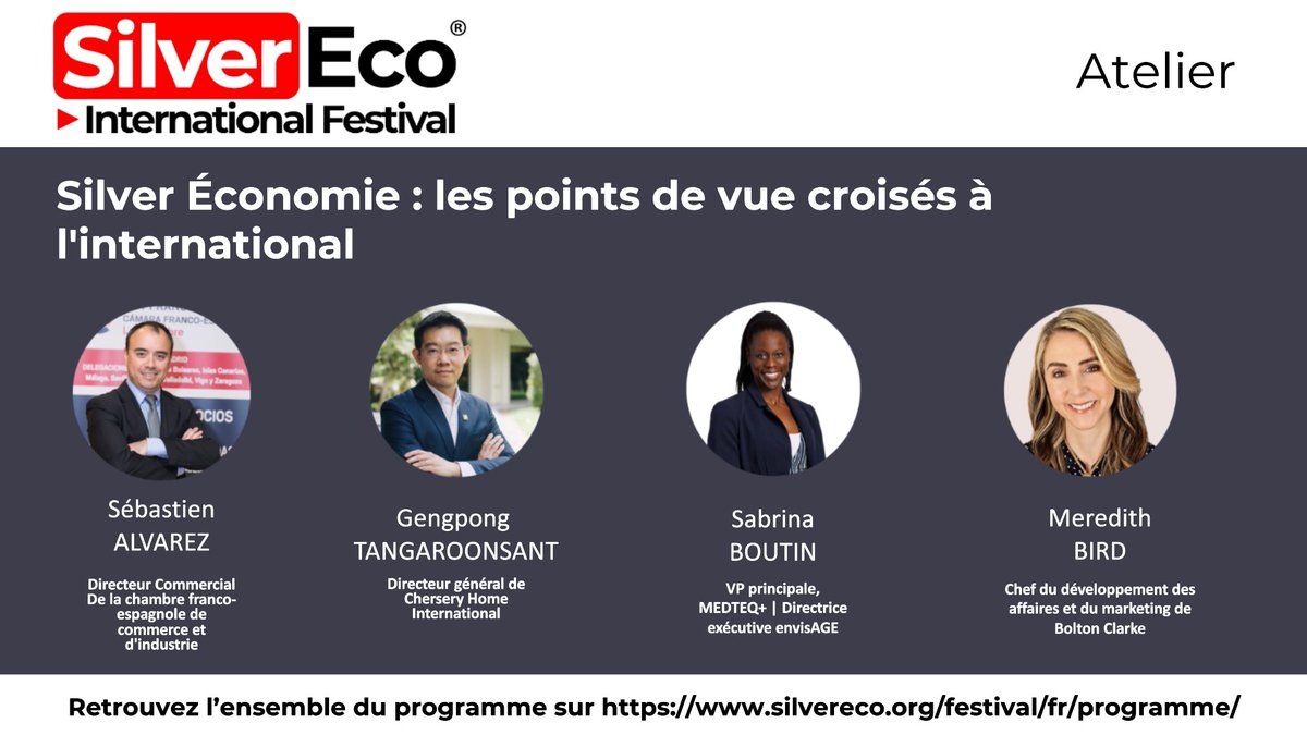“#SilverEconomie : les points de vue croisés à l'international”, un atelier avec la #CCIFranceEspagne, <a href="/CherseryHome/">โรงพยาบาลผู้สูงอายุและศูนย์เวชศาสตร์ฟื้นฟู</a> , <a href="/MEDTEQ_CA/">MEDTEQ+</a> et <a href="/BoltonClarke/">Bolton Clarke</a>  au Festival #SilverEco #BienVieillir 2024 !

Editez  votre pass B2B :
silvereco.org/pass/