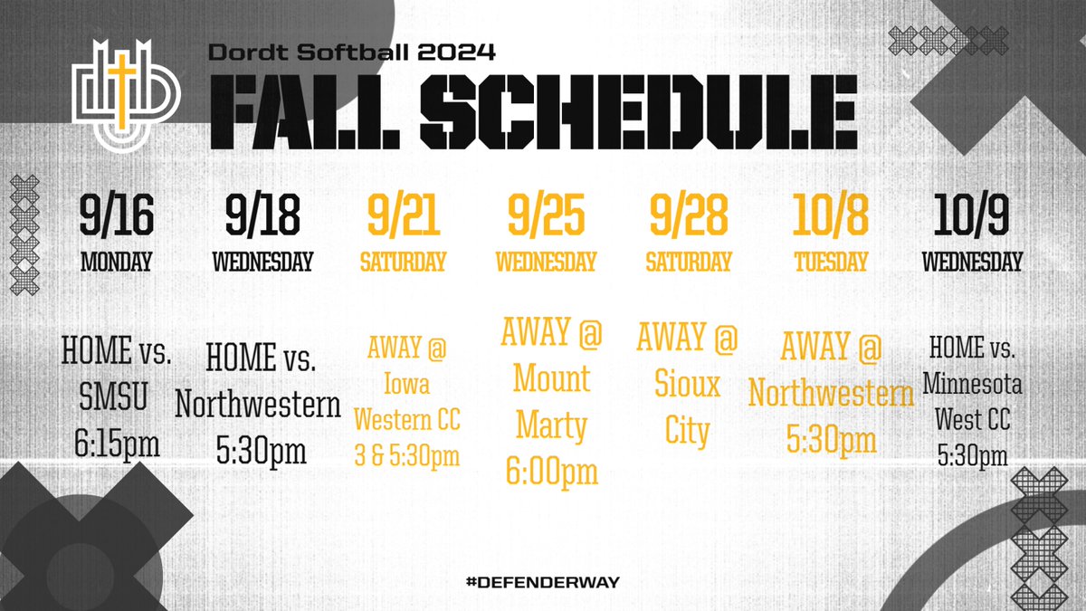 dordtsoftball's tweet photo. Fall schedule is here! Mark your calendars and come see your Defenders in action!
#DefenderWay https://t.co/2GCb50Ce9e