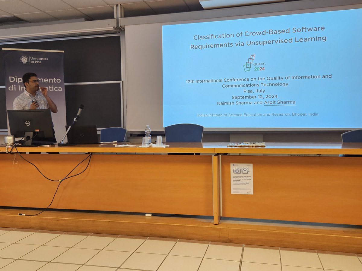 The last session of today on Advancing Requirements Engineering is just starting with Arpit Sherma talking about Classification of Crowd-Based Software Requirements via Unsupervised Learning #QUATIC2024