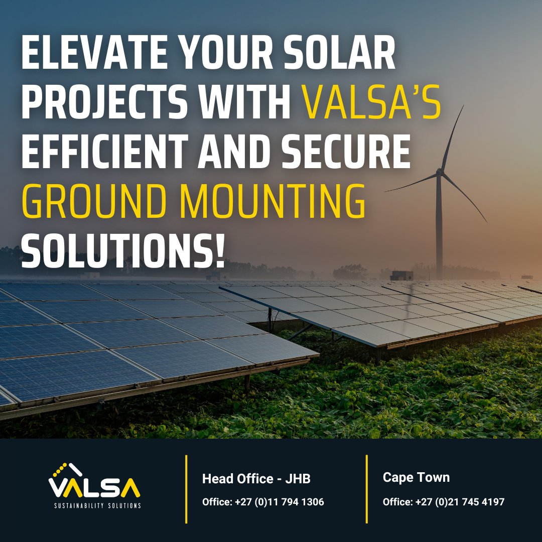 TradingValsa's tweet photo. 🌟 Discover Valsa’s Ground Mounting Solutions for Solar Panels! 🌟

Transform your solar projects with Valsa’s top-quality ground mounting solutions. For more information or to get a quote, visit https://t.co/yTJZcBTAAR or contact us at info@valsa.co.za 

#Valsa #GroundMounting https://t.co/xhUjatCwNy