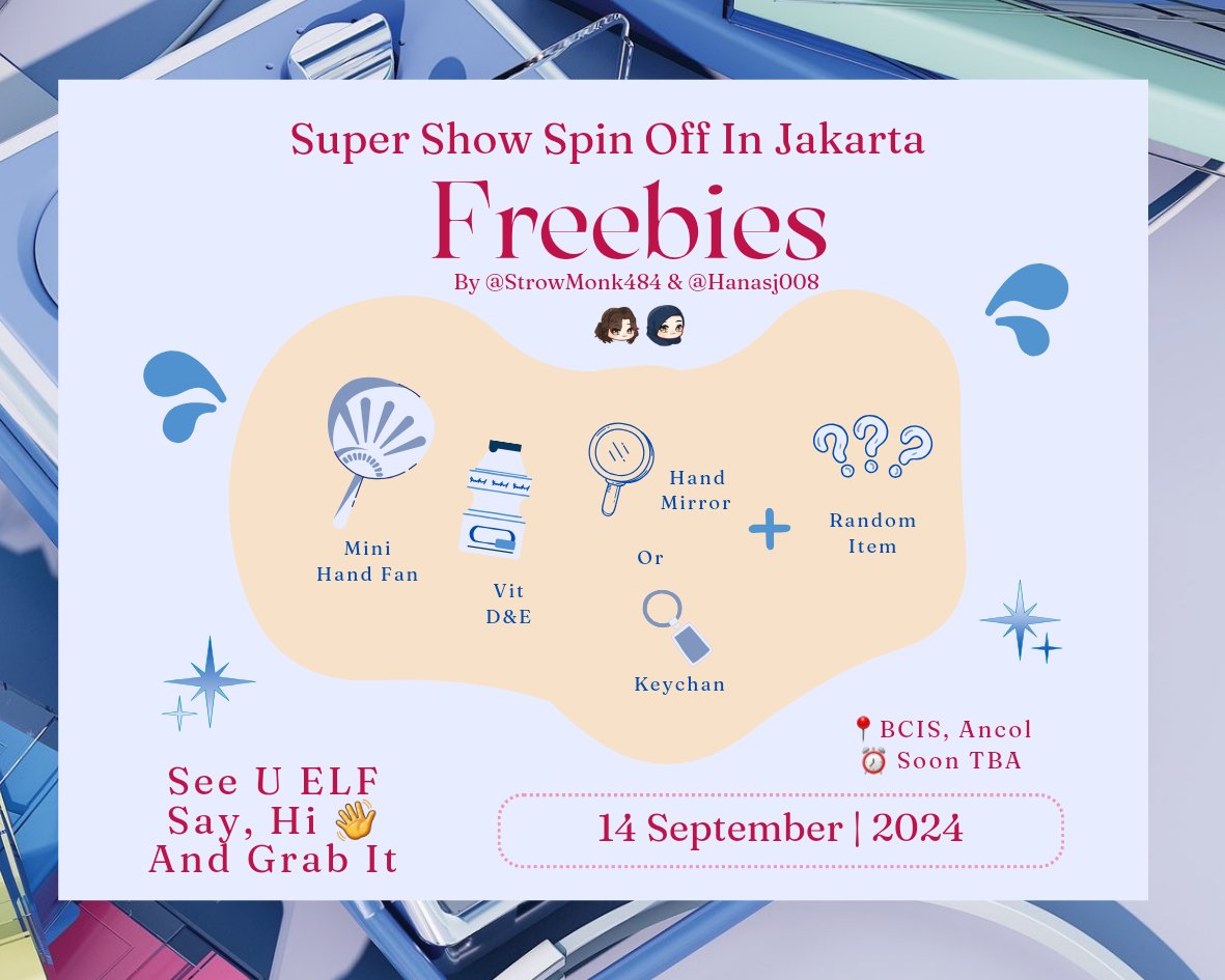 Freebies by Me &amp; <a href="/Hanasj008/">Onet🥭</a> for SSSO JKT 

Rules
✨Like &amp; RT are appreciated
✨Support all member 13+2
✨No akgae
✨Find me &amp; say, Hi 👋
✨Don't throw &amp; sell it
✨Kindly tag us if you get

#SuperShow_Spinoff_Halftime_Jakarta
#SPINOFFHALFTIME_IN_JKT
#SUPERJUNIOR #슈퍼주니어