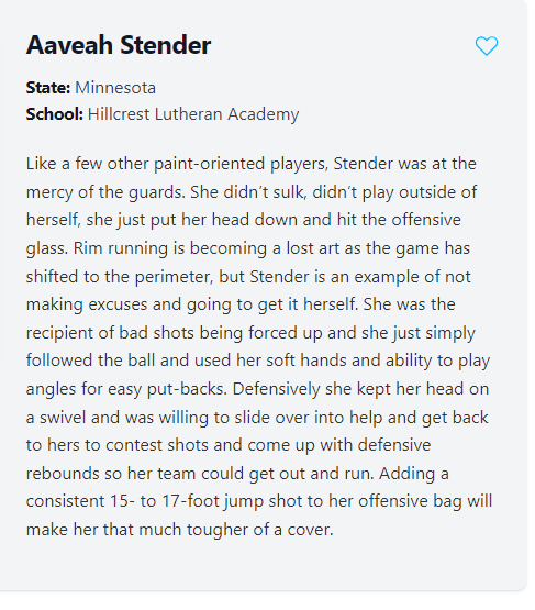 hdraxt's tweet photo. Aaveah Stender is strong and does her work in the paint early to gain great position under the basket. She's extended her range and has a year of varsity basketball under her belt. Expect a big year from her! https://t.co/j8W9dtjWIh