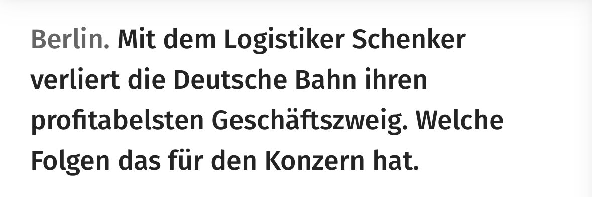 Absurd: Die🚦verscherbelt öffentliches Eigentum zum Spottpreis. Bahn-Tochter #Schenker wird für läppische 14 Milliarden € privatisiert. Gewinn in den letzten zwei Jahren: 3 Mrd. Ohne Schenker steigen #Bahn-Schulden schneller. Das nutzt denen, die die Bahn zerschlagen wollen.