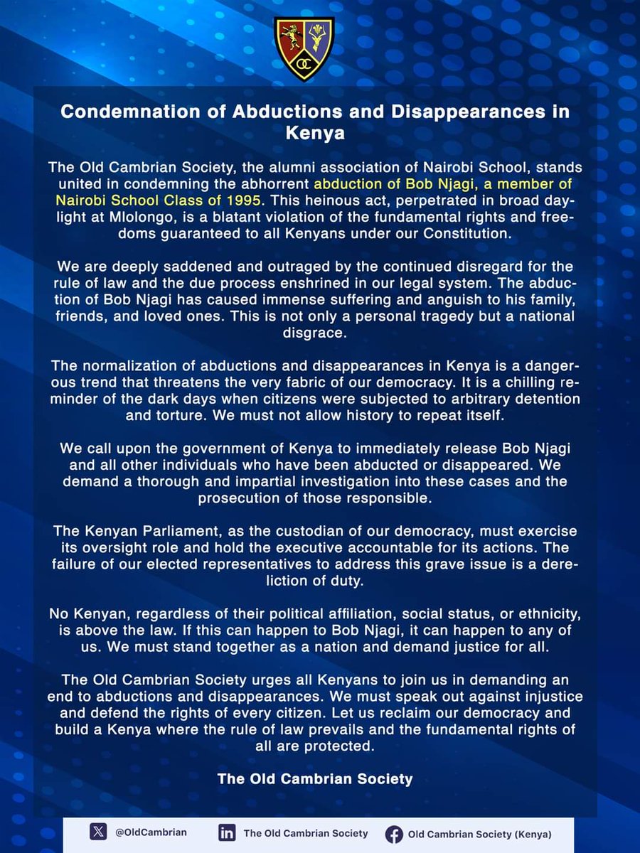 Our very own Bob Njagi, Class of 1995 was recently abducted. We join his family and friends in pushing for his safe return.