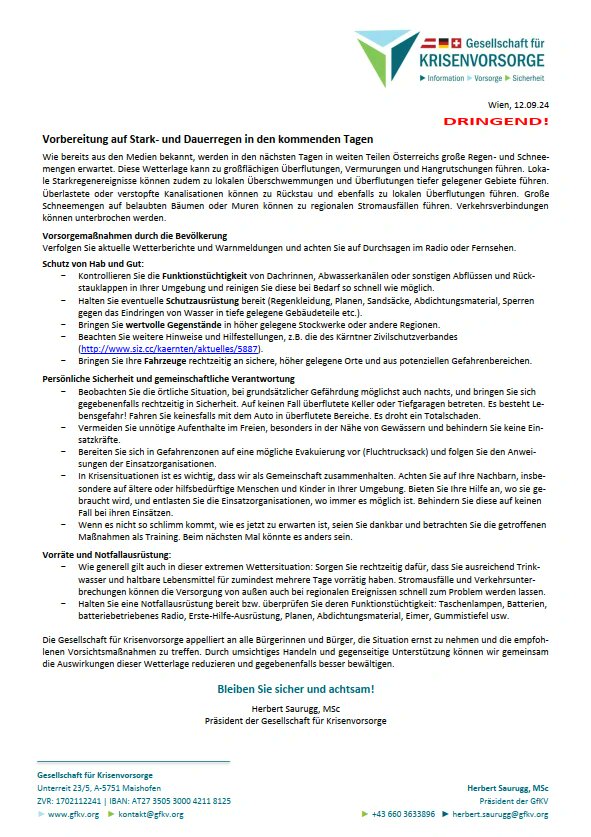 🚨 ACHTUNG! 🚨 Vorbereitung auf Stark- und Dauerregen in den kommenden Tagen 💡 Eine Information der Gesellschaft für Krisenvorsorge 👉 gfkv.org/starkregen0924 
#Vorsorge #krisenfit.jetzt #gfkv