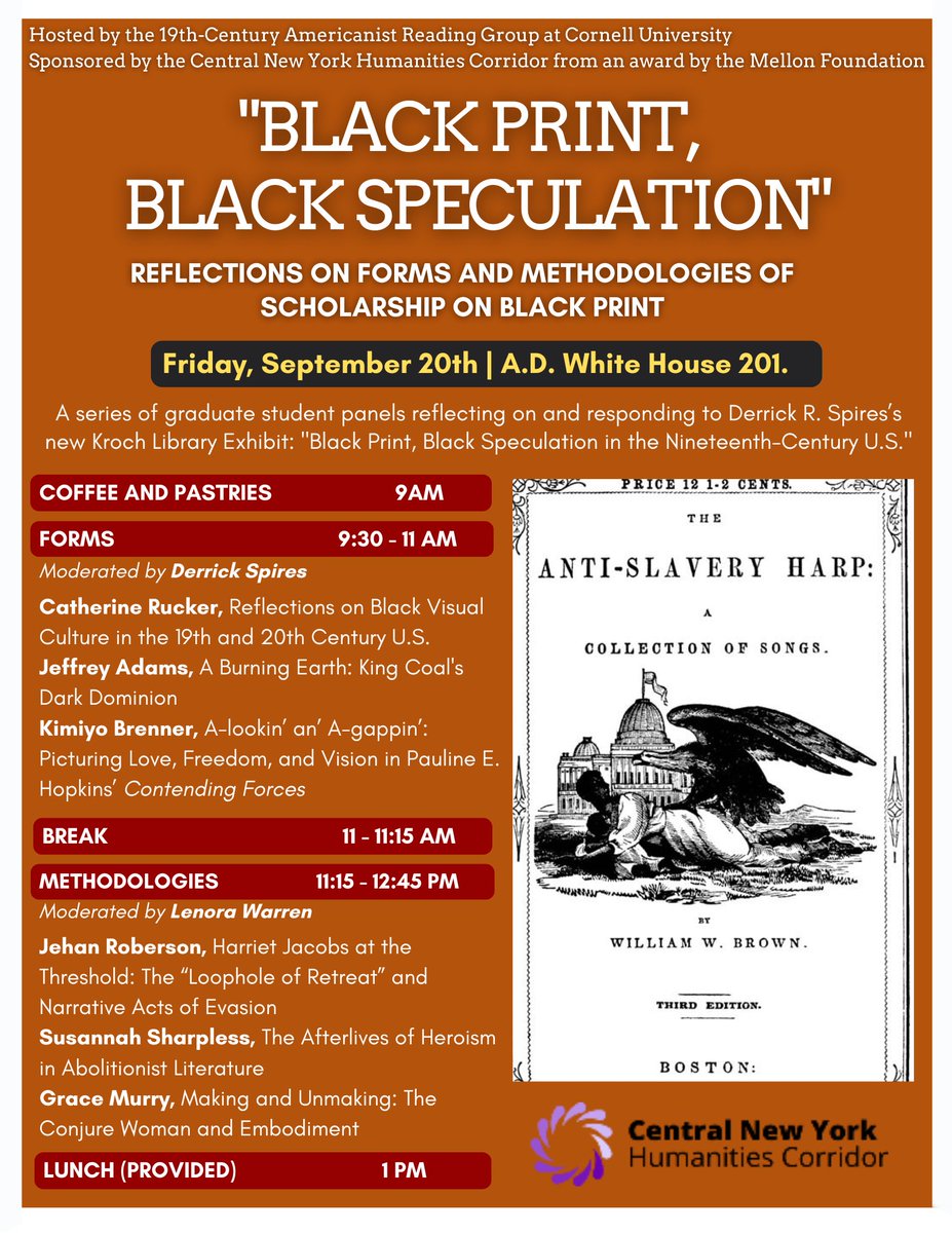 Next week in Ithaca there’ll be two panels of grad students responding to an exhibit at Kroch library that opens on Thursday September 19. Big thanks to <a href="/drkmttr82/">Derrick R. Spires</a> &amp; <a href="/CharlineJao/">dr. charline</a> &amp; @this_was_a_poet for the opportunity! And the <a href="/sochum/">Cornell Society for the Humanities</a> for support!