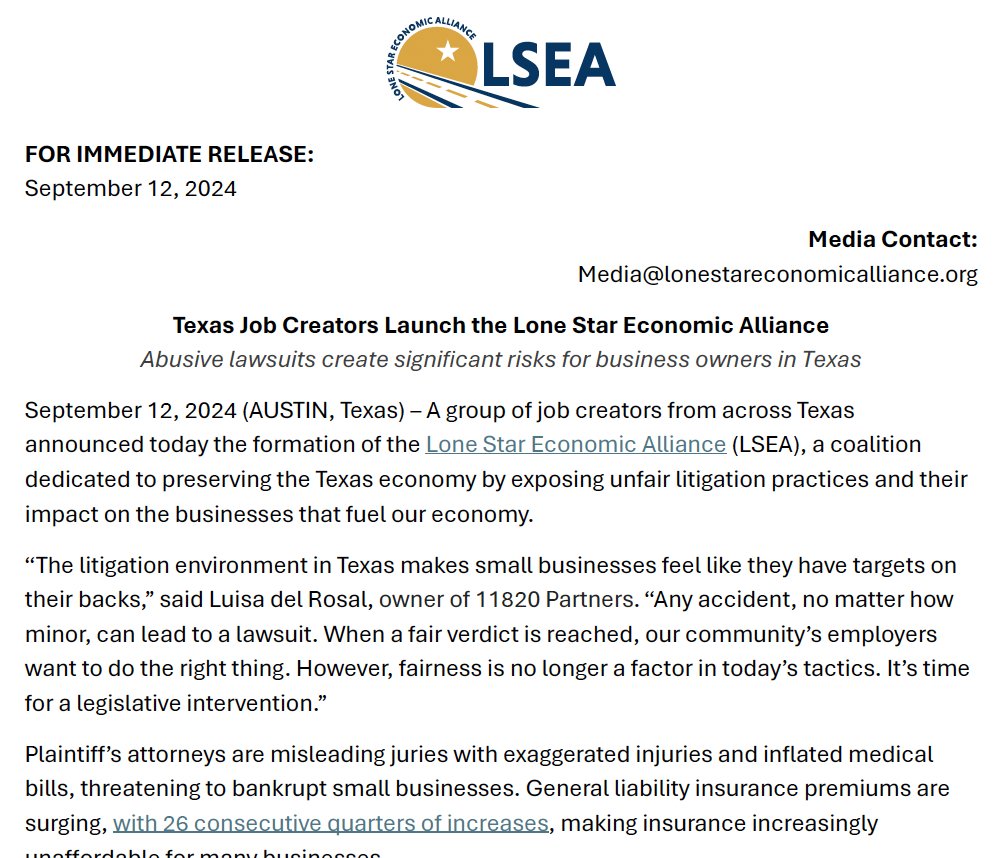 Texas job creators are banding together to launch the Lone Star Economic Alliance, which is dedicated to protecting small businesses, improving transparency and preserving the Texas economy. Learn more and join LSEA today! #WeAllPayMore #TxLege tinyurl.com/4t3mdfxp