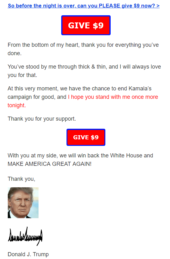 RepublicanMail's tweet image. Links to secure.winred.com/trump-national…

#Debate2024