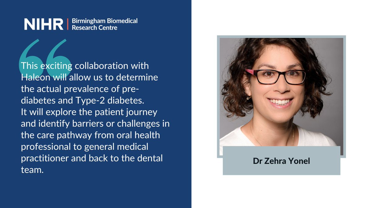 Hot off the press 📰

More than a million people could be diagnosed with type 2 #diabetes early during dental check-ups - thanks to a new care pathway being validated in a new BRC study led by Dr <a href="/zehra_yonel/">Zehra Yonel</a> &amp; Prof <a href="/l_chapple/">Iain chapple</a>: birminghambrc.nihr.ac.uk/news-and-event…

Funded by <a href="/Haleon_health/">Haleon</a>