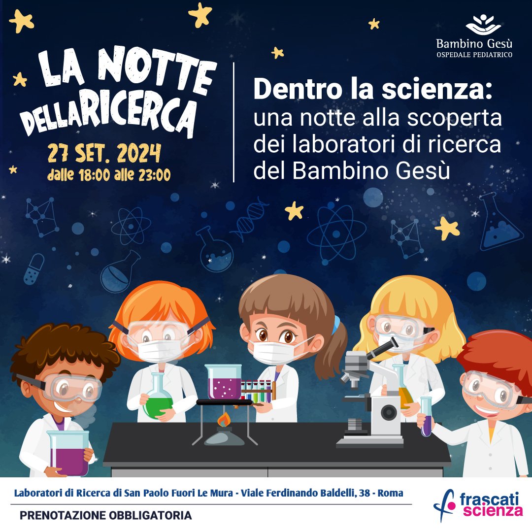 Bambino Gesù (@bambinogesu) on Twitter photo #27Settembre #NottedellaRicerca2024 🌙
Dalle 18.00 alle 23.00, porte aperte nella sede di San Paolo dell'Ospedale, previste tante attività per grandi e piccoli.
➡️ISCRIVITI QUI: tinyurl.com/ddjuef5y
<a href="/FrascatiScienza/">Frascati Scienza</a> #27Settembre #NottedellaRicerca2024 🌙
Dalle 18.00 alle 23.00, porte aperte nella sede di San Paolo dell'Ospedale, previste tante attività per grandi e piccoli.
➡️ISCRIVITI QUI: tinyurl.com/ddjuef5y
<a href="/FrascatiScienza/">Frascati Scienza</a>