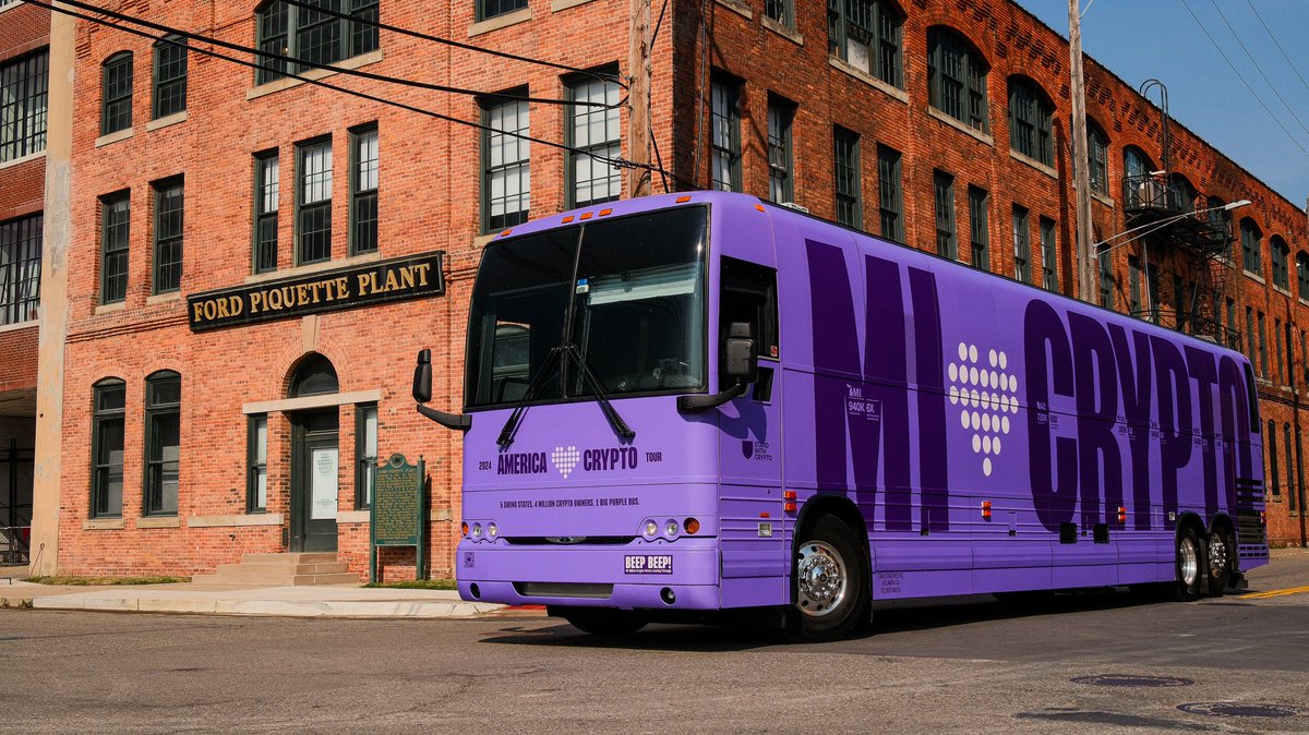 standwithcrypto's tweet image. Vroom! 940,000 crypto owners in Michigan are driving the future this election. Join us in Detroit on the #AmericaLovesCryptoTour - our big purple bus is rolling in today! 

RSVP at americalovescryptomi.splashthat.com