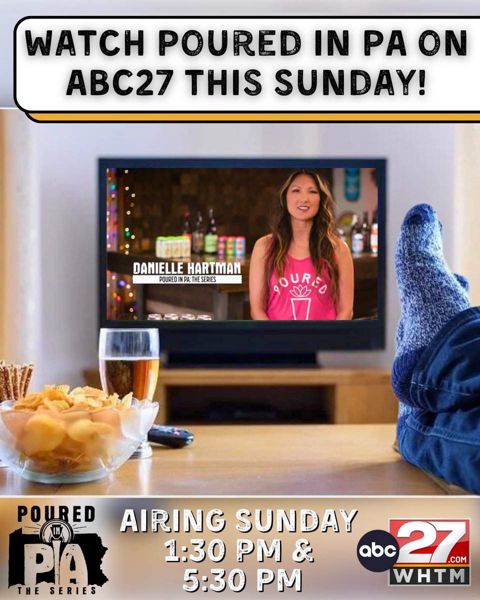 📣 This weekend, tune in to ABC27 to catch TWO episodes of Poured in Pennsylvania: The Series! 🍻 Don't miss them airing this Sunday at 1:30 pm and 5:30 pm! ⏯️

These two episodes will feature interviews with SEVEN PA craft breweries, so tune in! 🍻