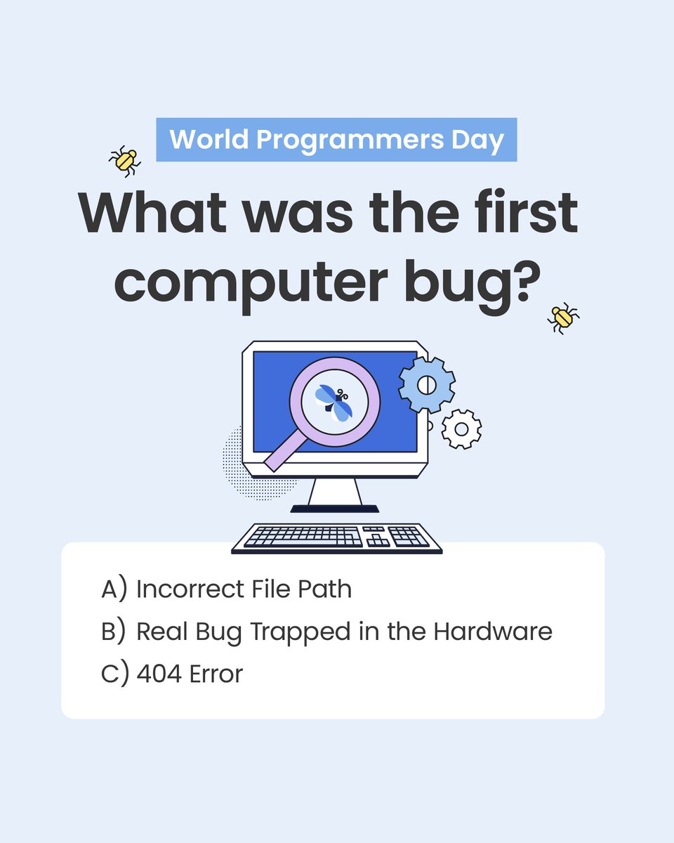 SiteGround's tweet image. Happy #WorldProgrammersDay! 🤓 Here’s a fun fact: the first "computer bug" wasn’t just a glitch… it had wings 🐛😅

Can you guess what it was? Drop your answer in the comments!