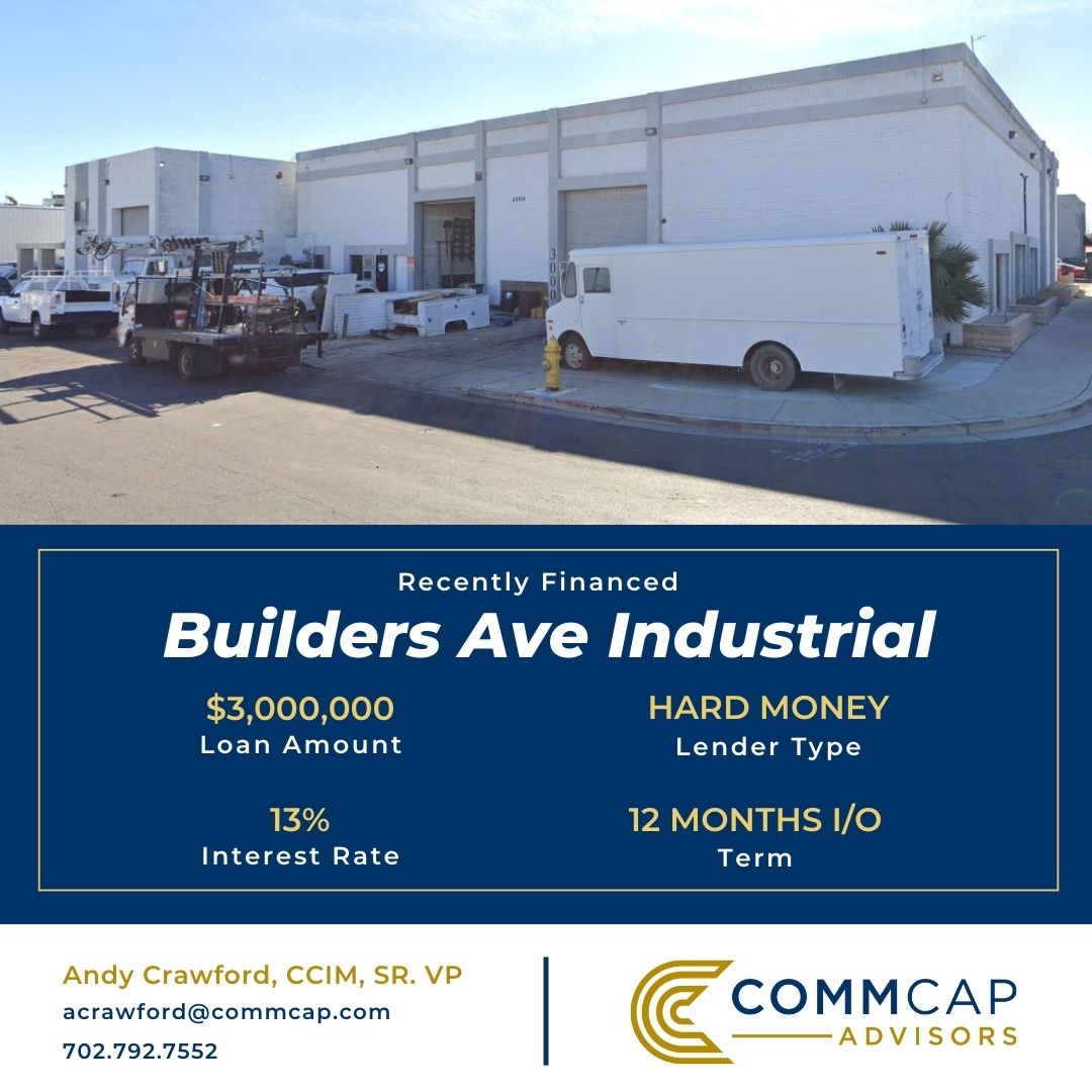 CommCapAdvisors's tweet photo. RECENTLY FINANCED - Builders Ave Industrial

#Lasvegas #commerciallending #cre #mortgage https://t.co/7kpuU9i5OG