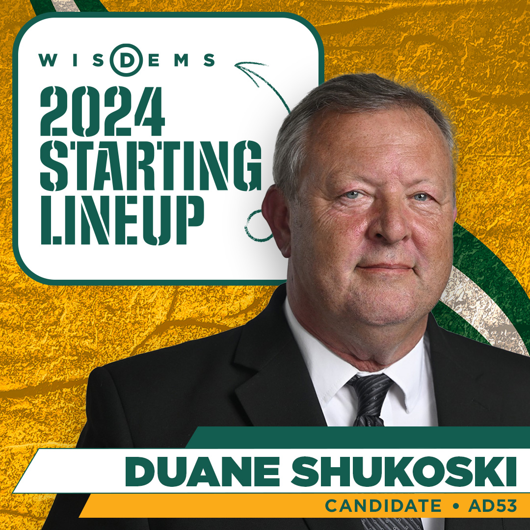 In the <a href="/WisDems/">Wisconsin Democrats</a> Starting Lineup of key Wisconsin state leg candidates: meet Assembly District 53 Democratic candidate Duane Shukoski. Duane: “We give time to what we love, and I am excited to give my time to the people of this district.” 🧵