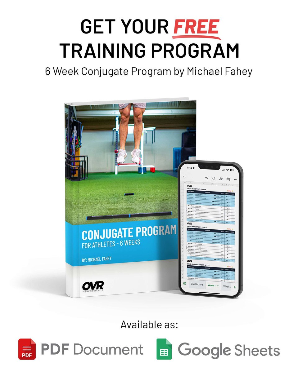 OVRPerformance's tweet image. 🚨 FREE Program Alert! 🚨 Use the link below to signup

buff.ly/3z3yv3m

Get a full 6-week conjugate training program with 24 detailed sessions written by Michael Fahey. Choose between a PDF guide or track your progress with the Google Sheets template! #MetricsMadeEasy