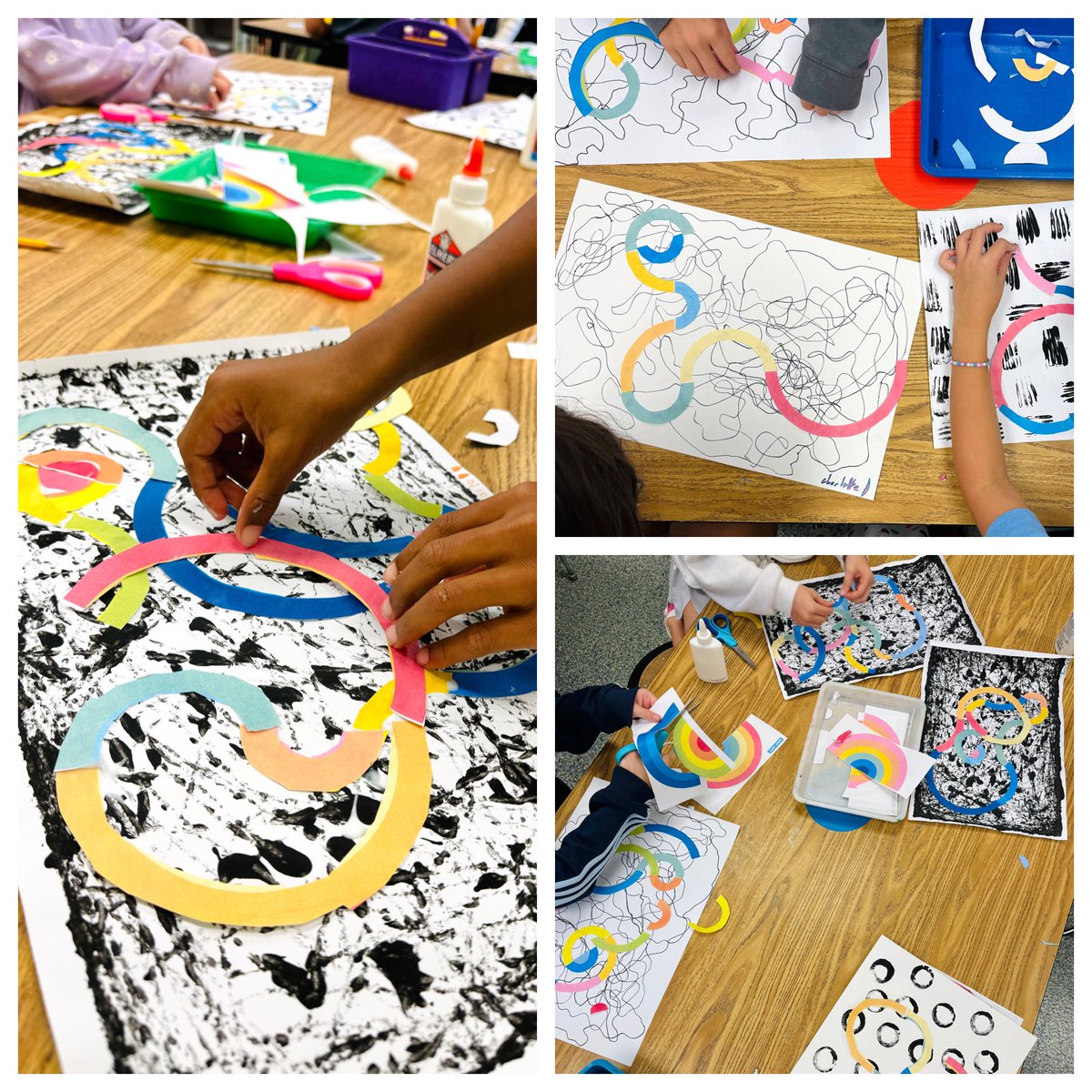 Rhythm day 2, deconstructed rainbows 🌈 Breaking down our beloved rainbow and reassembling in a unique way to continue creating rhythm and movement through line direction and color!